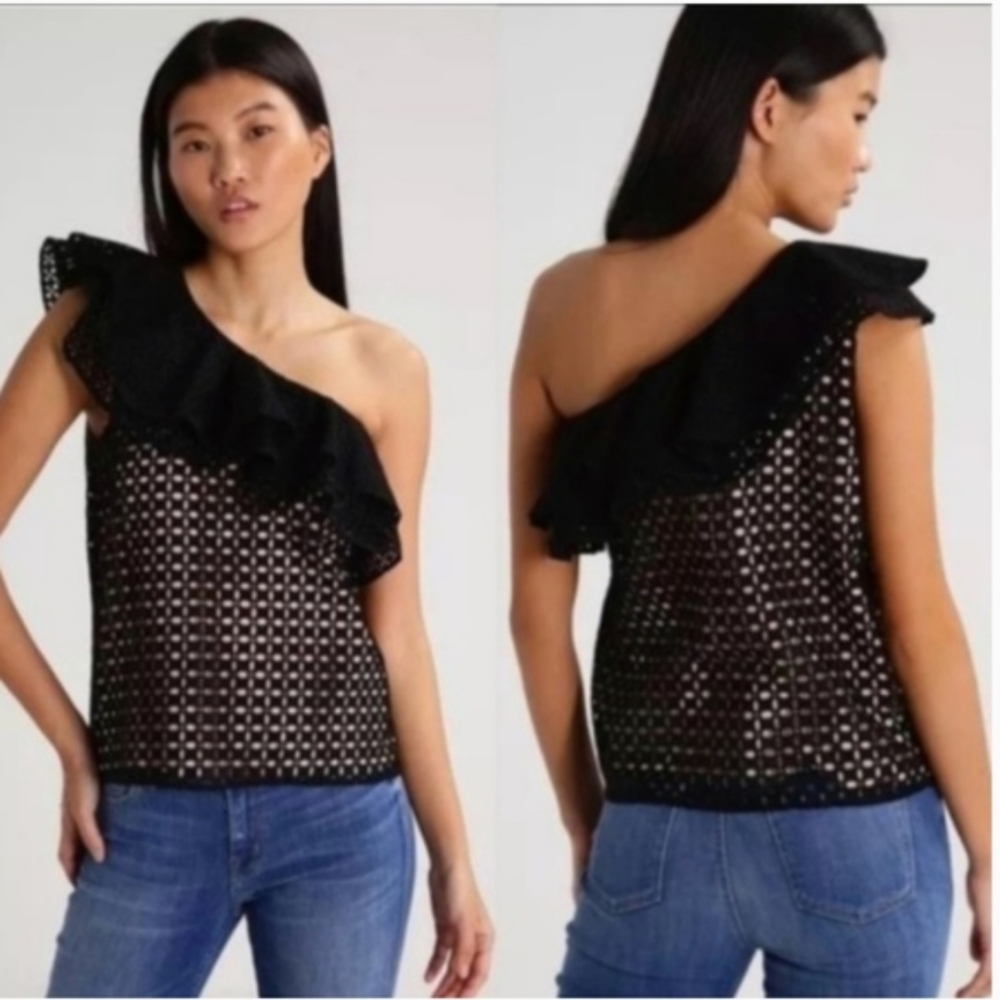 NWT J Crew One Shoulder Ruffle Top in Black